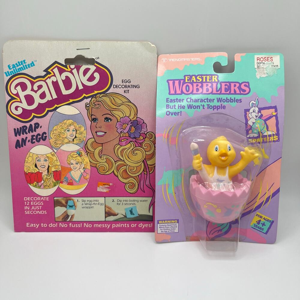 Vintage Easter Barbie Chick Bundle - Barbie Wrap an Egg, Easter Wobblers 1980's